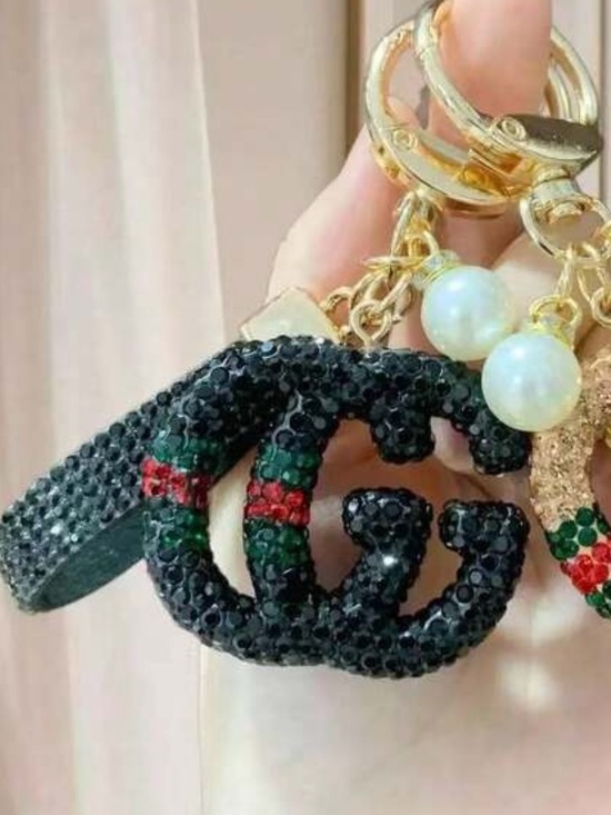 Unbranded Accessories - Luxury BLACK Rhinestone Interlocking G Keychain bag charm nwt